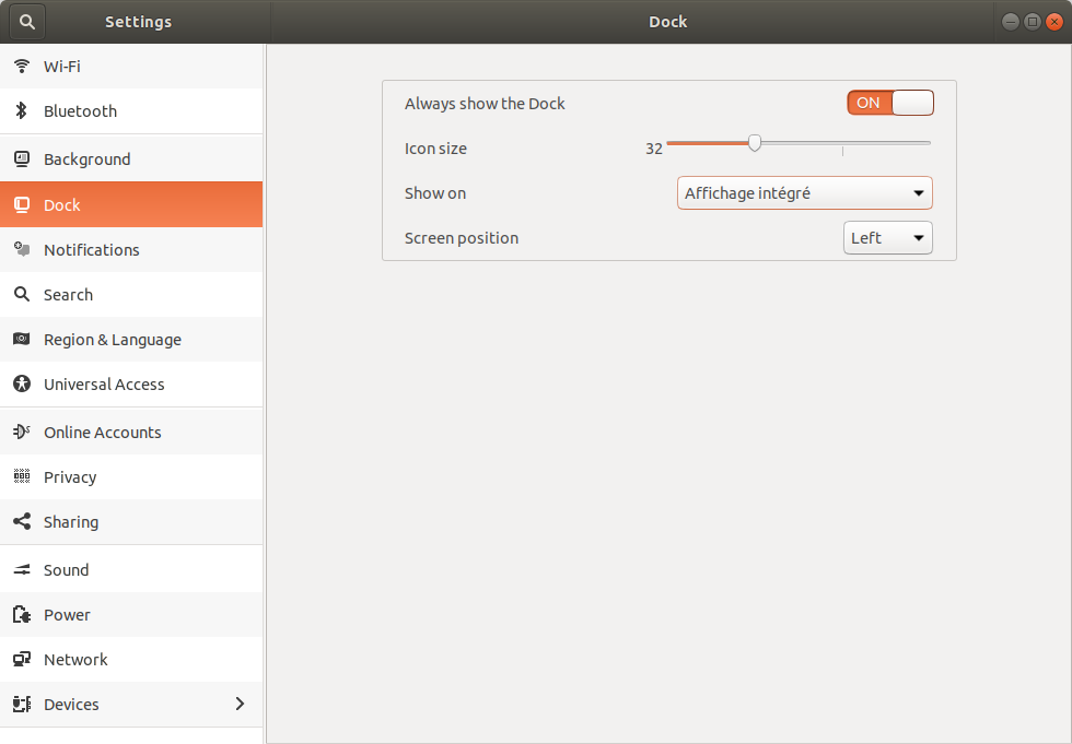 First shot at Dock settings panel